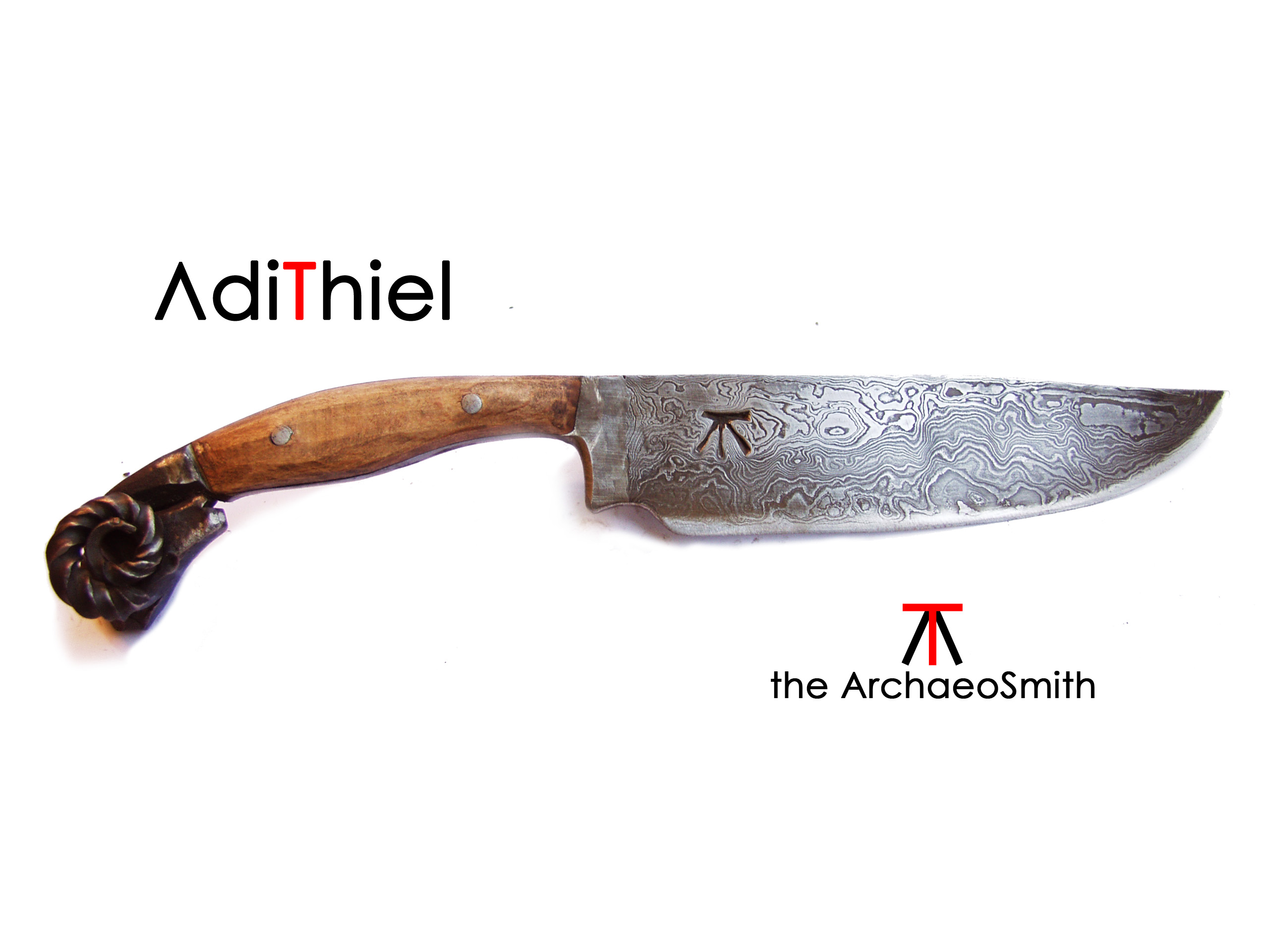 Damascus Steel Ram Head KNIFE with Wood Handle